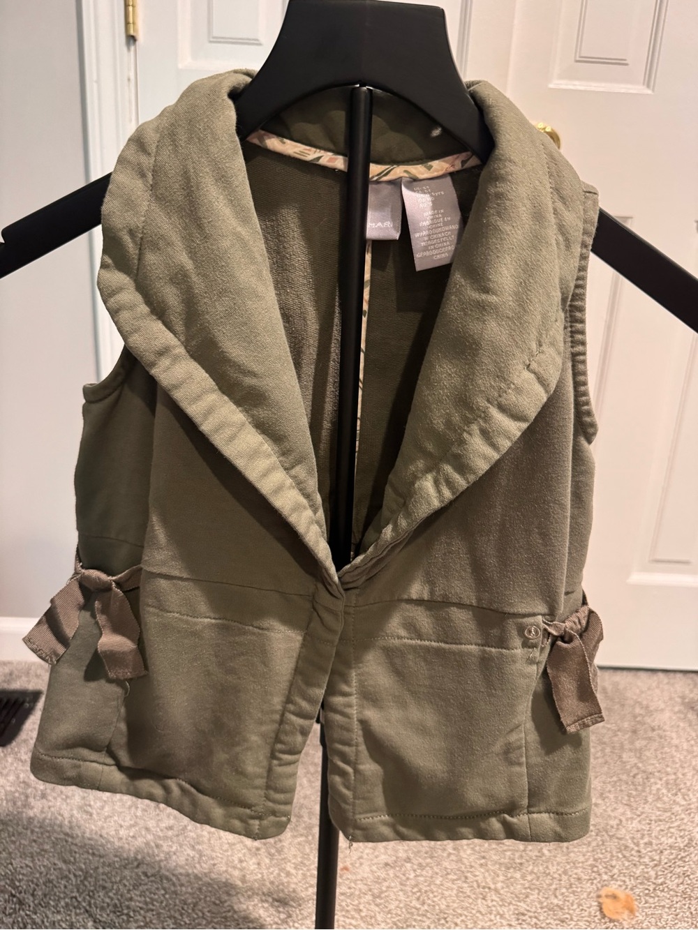Tahari Olive Green Shawl-Collar Sleeveless Vest with Side Ties